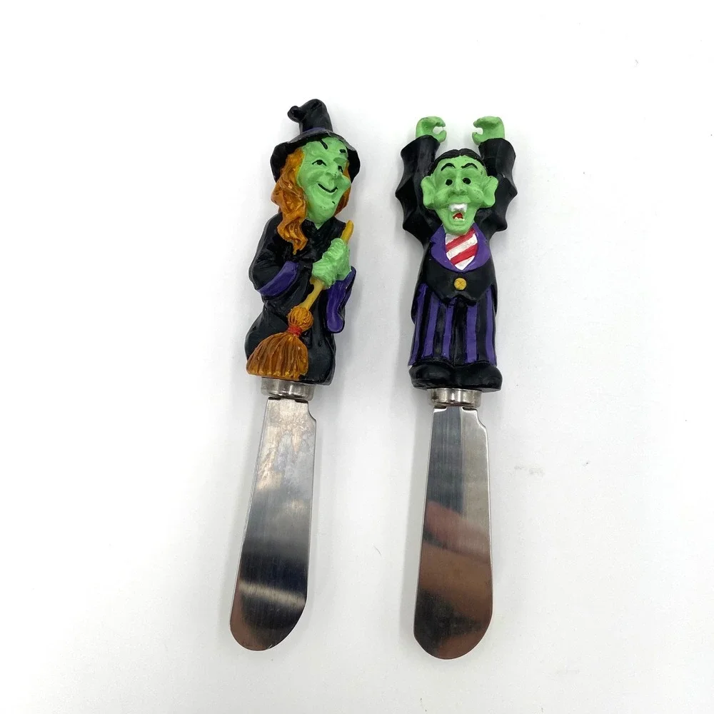 Boston Warehouse Halloween Witch Vampire Cheese Spreaders Set 2‎ Stainless Steel